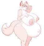  2019 absurd_res anthro areola belly big_belly big_breasts biped blush breasts canid canine countershading digital_media_(artwork) dipstick_tail female fox fur hi_res mammal multicolored_body multicolored_fur multicolored_tail navel nipples outie_navel pregnant simple_background solo titsunekitsune white_background zera_(titsunekitsune) 