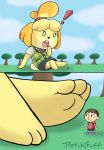  animal_crossing anthro canid canine canis close-up domestic_dog feet female gentle_giant hi_res isabelle_(animal_crossing) jfetishstuff macro male mammal nintendo paws shih_tzu surprise toes toy_dog video_games villager_(animal_crossing) 