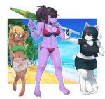  &lt;3 5_toes anthro antlers barefoot beach bikini biped black_hair blonde_hair boat bottomwear brown_body brown_fur capreoline catti_(deltarune) cervid claws clothed clothing cloud cutoffs dark_hair deltarune denim denim_clothing domestic_cat ear_piercing ear_ring eyewear eyewear_on_head felid feline felis female fur gesture group hair hi_res highlights_(coloring) horn mammal midriff muscular muscular_female navel noelle_holiday parasol phone piercing pointing ponytail pose purple_body purple_skin red_highlights reindeer sarong scalie sea seaside selfie shirt short_tail shorts side-tie_bikini size_difference skinny sky slightly_chubby smile sskomu_(artist) sunglasses sunglasses_on_head susie_(deltarune) swimwear tied_hair tied_shirt toe_claws toes topwear tree umbrella vehicle video_games water watercraft white_body white_fur yellow_eyes yellow_teeth 