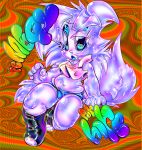  blue_eyes boots bottomwear cd chubby_male clothing crop_top extacy_devil femboy_hooters femboyancy footwear fur girly hi_res hotpants humanoid leather_boots male psychedelic shirt shorts solo thick_thighs topwear white_body white_fur whiteskin 