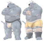 2020 anthro belly bovid bovine bulge cattle clothing eyes_closed hi_res jockstrap kemono male mammal overweight overweight_male simple_background solo underwear velcro74656 white_background 