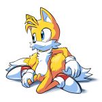  1:1 anthro balls blue_eyes canid canine clothing footwear fox fur genitals gloves goshaag handwear male mammal miles_prower mostly_nude penis simple_background smile solo sonic_the_hedgehog_(series) video_games 