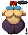  absurd_res anthro big_breasts blush breasts canid canine canis clothed clothing dialogue domestic_dog english_text female hi_res huge_breasts mama_maria mammal simple_background solo superix text 