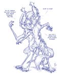  2020 4:5 alternate_species anthro blue_and_white bouncyotter dialogue duo ear_tuft english_text female flinters fur hair hi_res jarvis_(darthandroid) male mammal monochrome nude open_mouth out-of-placers spots spotted_body spotted_fur text tuft webcomic yinglet 