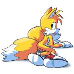  1:1 anthro balls blue_eyes butt canid canine clothing footwear fox fur genitals gloves goshaag handwear male mammal miles_prower mostly_nude open_mouth simple_background solo sonic_the_hedgehog_(series) video_games 