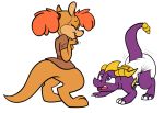  2018 activision all_fours biped claws clothed clothing diaper dragon female feral furgonomics hair horn kangaroo looking_up macropod male mammal marsupial open_mouth ponytail purple_body purple_eyes purple_skin red_hair rogeykun scalie sheila_(spyro) simple_background spyro spyro_reignited_trilogy spyro_the_dragon standing teeth video_games western_dragon white_background wings young 