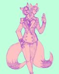  4:5 anthro business_suit canid canine clothing conjoined duo fox hi_res karisha_and_mena mammal monochrome multi_head multi_tail multifur necktie open_mouth sketch solo suit unknown_artist zerospanda 