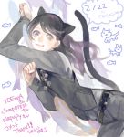  1boy androgynous animal_ears black_hair cat_boy cat_ears cat_tail drawr fake_animal_ears fake_tail heterochromia long_hair male_focus nishihara_isao oekaki original paw_pose purple_eyes smile solo tail translation_request yellow_eyes 