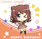  &gt;_o 1girl ;q bang_dream! bangs black_legwear blush brown_dress brown_footwear brown_hair character_name commentary_request double-breasted dress eyebrows_visible_through_hair full_body hair_ornament hanasakigawa_school_uniform happy_birthday highres kneehighs long_sleeves looking_at_viewer medium_hair neck_ribbon notice_lines one_eye_closed purple_eyes red_neckwear ribbon sailor_collar sailor_dress school_uniform shoes sidelocks smile solo standing star_(symbol) star_hair_ornament teen_(teen629) tongue tongue_out toyama_kasumi two-tone_background white_background white_sailor_collar 