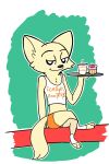  2:3 absurd_res anonymous_artist anthro arctic_fox bottomwear canid canine clothed clothing cupcake femboy_hooters food fox fur fur_markings hi_res hooters legwear male mammal markings plate shirt shorts smile socks solo topwear 
