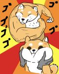  ambiguous_gender breadnwine canid canine canis digital_media_(artwork) disembodied_hand domestic_dog feral fur humor jojo mammal meme shiba_inu simple_background smile solo spitz text 