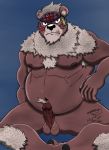  absurd_res anthro armpit_hair balls belly body_hair clothing erection fur genitals hi_res humanoid kimun_kamui_(gammachaos) kimun_kamui_(tas) lil_slyorlando male mammal musclegut nipples nude overweight overweight_male penis simple_background solo ursid video_games 