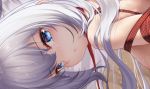  1girl azur_lane bdsm blue_eyes bondage bound bound_arms breasts close-up collar haneru large_breasts le_malin_(azur_lane) long_hair looking_at_viewer nude red_collar red_rope rope solo tied_up white_hair 