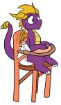  2018 activision bodily_fluids claws diaper dragon drooling feral high_chair horn open_mouth purple_body purple_eyes purple_skin rogeykun saliva scalie simple_background sitting solo spyro spyro_reignited_trilogy spyro_the_dragon video_games western_dragon white_background wings young 