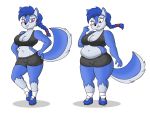  4:3 absurd_res anthro braided_ponytail breasts canid canine canis cleavage clothed clothing female hi_res lordstormcaller mammal slightly_chubby solo weight_gain wolf 