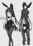  1girl absurdres animal_ears black_hair bunny_ears bunny_tail bunnysuit character_request dx_(dekusu) fake_animal_ears flat_chest highres kantai_collection kneeling long_hair pantyhose simple_background soles tail tray wrist_cuffs 