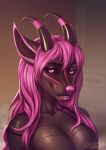  2020 absurd_res anthro big_breasts breasts digital_media_(artwork) eyebrows eyelashes female hair hi_res horn nelly63 non-mammal_breasts pink_eyes pink_hair pink_nose smile solo 