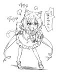  1girl angry animal_ears bob_(you-u-kai) cat_ears cat_tail fang greyscale hand_on_hip karyl_(princess_connect!) long_hair monochrome pointing princess_connect! princess_connect!_re:dive skin_fang solo tail thighhighs translated twintails very_long_hair white_background 