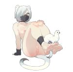  2019 absurd_res ambiguous_gender animal_humanoid arknights barefoot breasts celebrated_earl clothing domestic_ferret duo face_mask feet female feral ferret_humanoid fingerless_gloves fur genitals gloves grey_eyes grey_hair hair handwear hi_res humanoid humanoid_feet mammal mammal_humanoid mostly_nude mustela mustela_humanoid mustelid mustelid_humanoid musteline musteline_humanoid nipples pussy shirayuki_(arknights) simple_background white_background white_body white_fur 