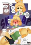  ! amadeen animal_crossing anthro blush bodily_fluids camel_toe canid canine canis clothing comic dialogue domestic_dog english_text female genital_fluids hi_res isabelle_(animal_crossing) mammal nintendo pussy_juice shih_tzu solo text toy_dog underwear url video_games 
