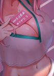  1girl absurdres azur_lane breasts bremerton_(azur_lane) bremerton_(scorching-hot_training)_(azur_lane) chinese_commentary cleavage collarbone commentary_request covered_nipples crop_top crop_top_overhang eri0ne$ grey_hair groin head_out_of_frame highres large_breasts long_hair midriff multicolored_hair nail_polish navel no_mole object_on_breast pink_hair pink_nails self_shot shadow shirt skirt sleeveless sleeveless_shirt solo sportswear standing streaked_hair tennis_uniform thank_you translation_request upper_body white_shirt white_skirt 