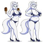  absurd_res anthro bikini breasts canid canine canis clothing dessert female food footwear hi_res high_heels ice_cream lordstormcaller mammal shoes slightly_chubby solo swimwear weight_gain wolf 