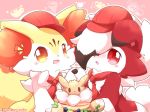  anthro berry black_nose blueberry_(fruit) blush bow_tie braixen cake canid canine cheek_tuft claws clothing dessert ear_tuft eevee facial_tuft female food fruit fur hand_holding hat headgear headwear hi_res inner_ear_fluff kiwifruit lycanroc mammal midnight_lycanroc nakimayo nintendo orange_eyes orange_nose pikachu plant pok&eacute;ball pok&eacute;mon pok&eacute;mon_(species) pokemon_cafe_mix red_eyes rowlet shoulder_tuft smile tuft video_games white_body white_fur 