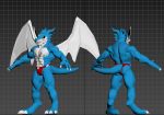  3d_(artwork) anthro biceps biped blue_body blue_skin clothing digimon digimon_(species) digital_media_(artwork) exveemon male membrane_(anatomy) membranous_wings model muscular nipples solo thong underwear unknown_artist white_body white_skin wings 