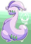  ambiguous_gender antennae_(anatomy) anthro basket_of_pears curled_tail dragon goodra green_eyes half-closed_eyes long_neck looking_back narrowed_eyes nintendo pok&eacute;mon pok&eacute;mon_(species) purple_body rear_view slightly_chubby slime solo standing video_games 