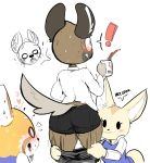  ! &lt;3 2018 ? aggressive_retsuko ailurid anthro assisted_exposure big_butt big_ears blush bottomless boxer_briefs butt canid canine clothed clothing dialogue elchilenito embarrassed english_text female fennec fenneko fox group haida hi_res hyaenid male male_focus mammal pantsing red_panda retsuko sanrio simple_background speech_bubble spotted_hyena surprise text thick_thighs underwear white_background 