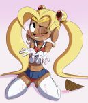  absurd_res anthro blonde_hair bottomwear canid canine clothing cosplay dessert disney ducktales_(2017) embarrassed female food hair hi_res ice_cream mammal one_eye_closed sailor_moon_(series) skirt solo tayronnebr underwear 