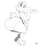  absurd_res anthro big_butt boots bottomwear breasts butt clothed clothing crocodilian featureless_breasts female footwear gloves handwear hi_res monochrome reptile scalie shorts solo sydney_swamp_(vimhomeless) tongue tongue_out topless vimhomeless 