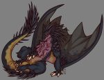  2020 animal_genitalia capcom claws cloaca dragon elder_dragon fan_character female feral flying_wyvern fur genitals hi_res hybrid looking_at_viewer lying membrane_(anatomy) membranous_wings mimic_dragon misericorde monster_hunter nargacuga nergigante nude on_back presenting scalie solo spread_legs spreading video_games wings wyvern 