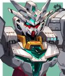  aqua_eyes close-up glowing glowing_eyes gundam gundam_build_divers gundam_build_divers_re:rise gunpla highres jupitive_gundam mecha no_humans solo upper_body v-fin watermark wu-qiao 