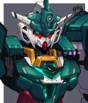  aqua_eyes close-up glowing glowing_eyes gundam gundam_build_divers gundam_build_divers_re:rise gunpla highres mecha no_humans solo upper_body v-fin veetwo_gundam watermark wu-qiao 