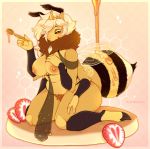  anthro arthropod bee big_breasts breasts crown female food fruit hi_res holding_breast honey hymenopteran insect multi_arm multi_limb nipples pancake plant pubes royalty sinfulwhispers15 solo strawberry 