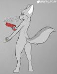 4_fingers absurd_res ambiguous_gender anthro blue_eyes butt canid canine dialogue digitigrade fingers fluffy fluffy_tail fluffytuft fox fur hi_res hybrid looking_back male mammal solo tufty_(fluffytuft) video_games white_body white_fur 
