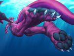  4:3 4_toes absurd_res anthro breasts claws dragon eve_softpaw female foot_focus hi_res mtfoxx nude pawpads pink_body pink_scales scales scalie solo swimming toe_claws toes underwater water wings 