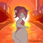  1:1 absurd_res big_butt blush bravest_warriors breasts butt cartoon_hangover clothing female hi_res humanoid looking_at_viewer mammal plum_(bravest_warriors) reploidmanxxx solo thick_thighs 