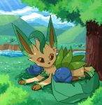  ambiguous_gender animated animated_skeleton biko97 blinking blue_body bone brown_inner_ear brown_nose brown_sclera eeveelution feral green_body leaf leafeon long_ears low_res lying mountain multicolored_body nintendo notched_ear notched_tail oddish pok&eacute;mon pok&eacute;mon_(species) short_playtime skeleton sky sleeping tan_body tree undead video_games water 
