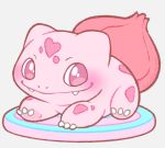  ambiguous_gender amphibian blush bulbasaur claws fangs feral looking_aside markings nintendo pink_body pink_eyes pink_markings pok&eacute;mon pok&eacute;mon_(species) simple_background smile solo twinklesheepy video_games white_background white_claws 