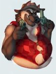  2020 3:4 5_fingers anthro belly better_version_at_source big_belly black_nose brown_body brown_fur button_(fastener) canid canine canis checkered_clothing clothing cowboy_hat diabolos_wolf domestic_dog eyebrows fangs fingers freckles fur german_shepherd gloves_(marking) gun handgun hat headgear headwear herding_dog hi_res holding_gun holding_object holding_weapon looking_at_viewer male mammal markings memburu neck_tuft one_eye_closed overweight overweight_male pastoral_dog patch_(fabric) pattern_clothing ranged_weapon revolver shirt simple_background smile solo teeth topwear tuft weapon whiskers white_background 