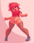  anormaluser anthro bottomless clothed clothing female genitals hair lammy_lamb looking_at_viewer parappa_the_rapper pussy red_hair simple_background solo sony_corporation sony_interactive_entertainment um_jammer_lammy video_games 
