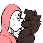  1:1 anonymous_artist anthro bodily_fluids bodysuit clothing duo eyewear french_kissing glasses hi_res human human_on_anthro interspecies kissing male male/male mammal mink mustelid musteline pink_guy skinsuit sweat tight_clothing 