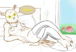  2018 anthro avian beak bed bird bojack_horseman breasts claws clothing crossed_legs dialogue female frist44 full-length_portrait furniture hi_res humanoid_hands jewelry legwear looking_at_viewer lying mature_female mostly_nude necklace netflix nipples non-mammal_breasts on_back on_bed owl portrait sketch solo stockings text toe_claws wanda_pierce yellow_eyes 