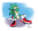  2020 accipitrid accipitriform anthro avian beak beverage bird blue_eyes bodily_fluids clothing diaper drinking extry eyewear footwear genital_fluids gloves goggles green_body handwear hi_res holding_drink jet_the_hawk looking_at_viewer male shoes sitting solo sonic_riders sonic_the_hedgehog_(series) urine wet_diaper wetting 