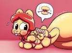  3_toes anthro bdsm blush bondage bound breasts clary_(creamgag) creamgag featureless_breasts female fluffy fluffy_tail fur hair mammal nude pawpads pink_nose red_hair rodent sciurid solo submissive tan_body tan_fur toes tongue tongue_out tree_squirrel 