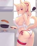  2020 5_fingers amber_eyes animal_humanoid apron blonde_hair breakfast breasts butt clothed clothing cooking cookware fastrunner2024 felid felid_humanoid female fingers fire food frying_pan hair hi_res holding_object humanoid inner_ear_fluff inside kitchen kitchen_utensils long_hair looking_at_viewer mammal mammal_humanoid pancake panties ponytail pupils side_boob slit_pupils solo stove text tiffy_(fastrunner2024) tongue tongue_out tools tuft underwear url 