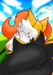  anthro areola big_breasts big_butt braixen breasts butt canid canine clitoris ear_tuft erect_nipples female fluffy fox genitals grass inner_ear_fluff mammal milkteafox neck_tuft nintendo nipples outside pok&eacute;mon pok&eacute;mon_(species) puffy_areola pussy sleeping solo stick tuft video_games 