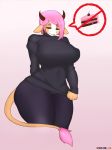  absurd_res acw anthro big_breasts bovid bovine breasts cattle clothing curvy_figure female hair hi_res horn huge_breasts mammal nameless_character pink_hair shy simple_background solo sweater tagme thick_thighs topwear 